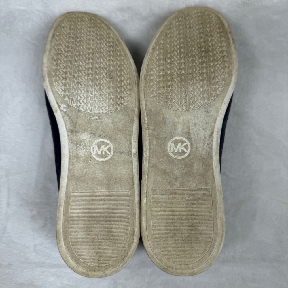 Michael Kors Navy Pebbled Leather Tassel Loafer Sneakers Silver Hardware Blue 7 - Picture 13 of 14